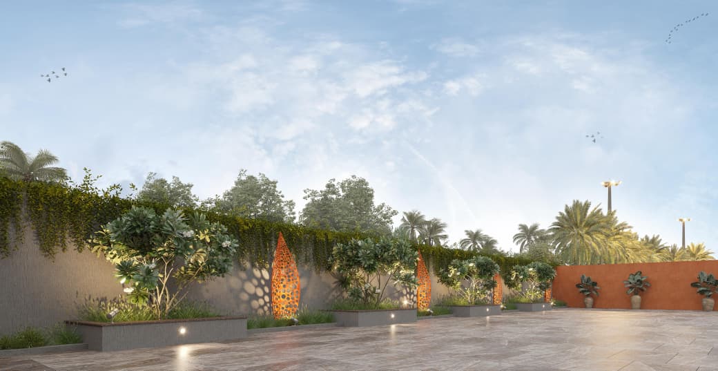 Courtyard décor and sculptural lighting